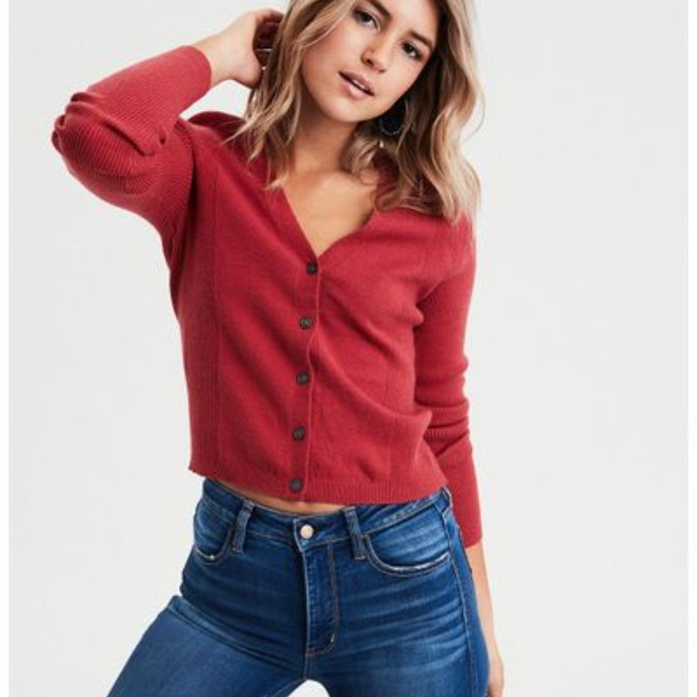 American Eagle Ribbed Cropped Cardigan
